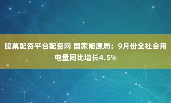 股票配资平台配资网 国家能源局：9月份全社会用电量同比增长4.5%